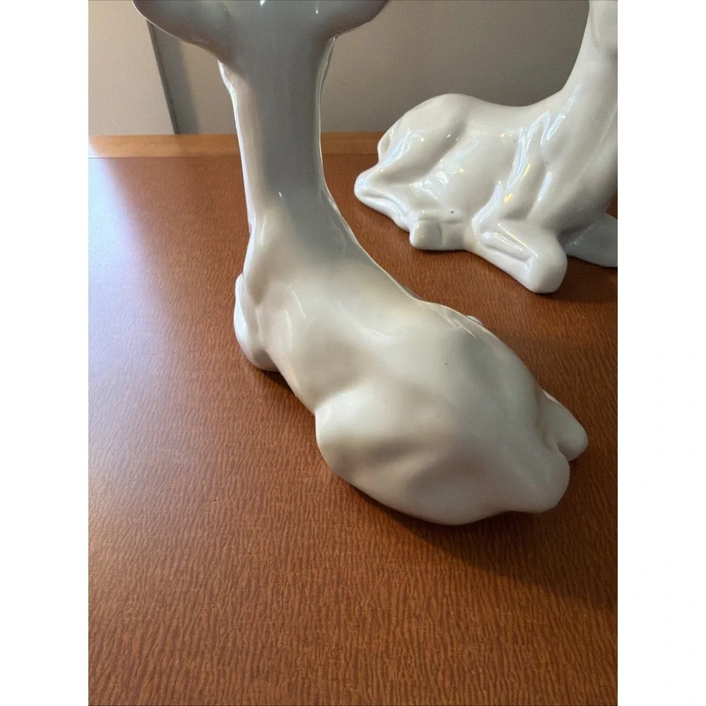 Vintage Pair Of White Porcelain Christmas Deer Buck Laying Figurine 8.5